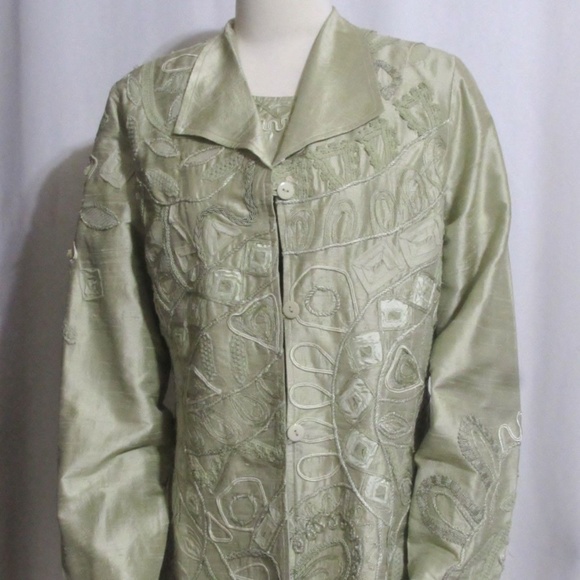 COLDWATER CREEK GREEN SILK JACKET & TOP MEDIUM - Picture 1 of 7